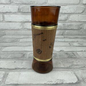 Siesta Ware Tiki Bar Brown Glass Walnut? Mahogany? Wood Wrapped VTG MCM